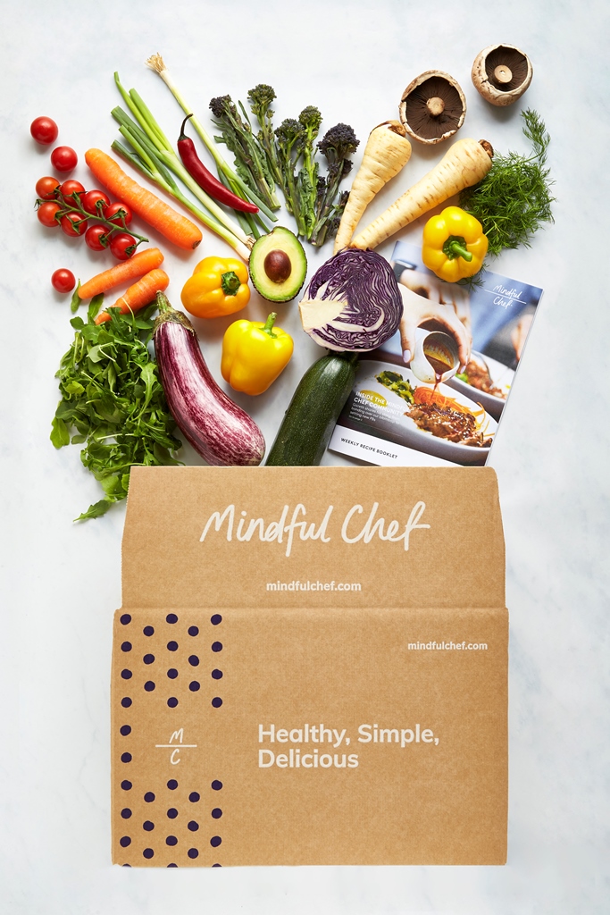 Mindful Chef box with produce and booklet Luxury Hospitality Magazine